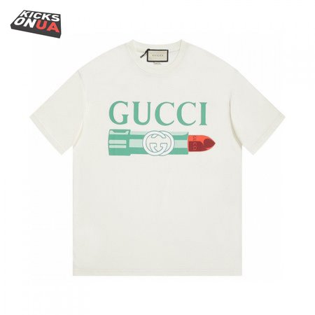 GUCCI LIPSTICK PRINT PRINT COTTON T-SHIRT WHITE