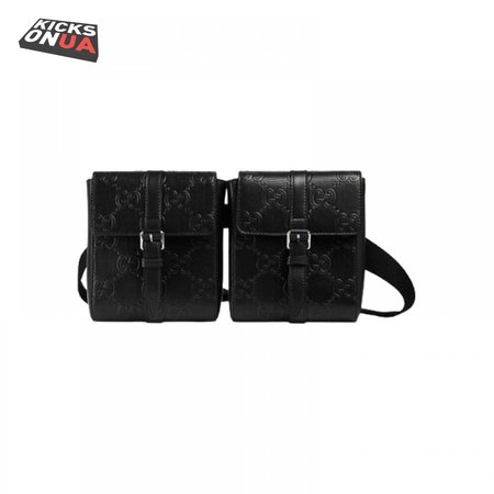 Gg Embossed Belt Bag Black Gg Embossed Leather Cotton Linen Lining GBB021