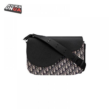 Saddle Messenger Bag Beige and Black Dior Oblique Jacquard and Black Grained Calfskin - DMB010