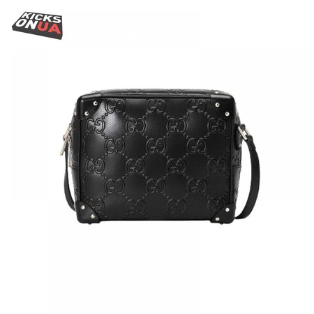 Gg Embossed Shoulder Bag In Black Leather GMB011