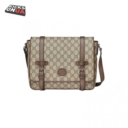 Gucci Messenger Bag Beige/Ebony Gg Supreme Canvas Brown Leather Trim GMB008