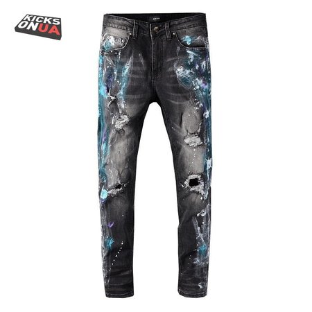 Amiri Blue Splatter Jeans Black