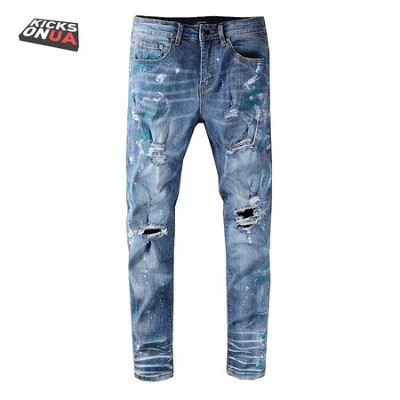 Amiri Blue Splatter Jeans Blue