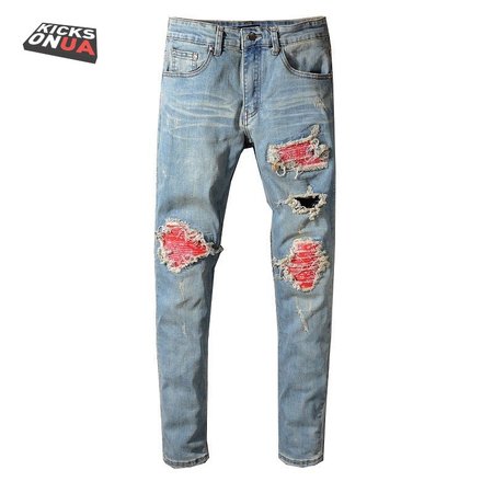 Amiri Bandanna Rip Jeans Light Blue /Red