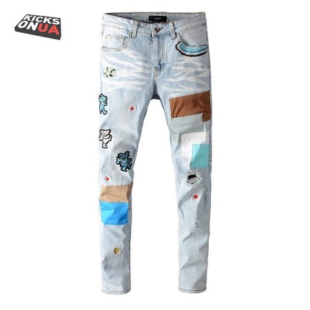 Amiri Bear Patch Rip Jeans Light Blue