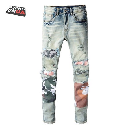 Amiri Camo Patch Jeans Blue / Green / Orange