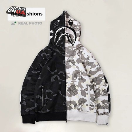 Bape X Neighborhood Split Camo Shark Zip Hoodie