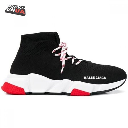 BALENCIAGA SPEED TRAINER LACE UP BLACK RED - BB15