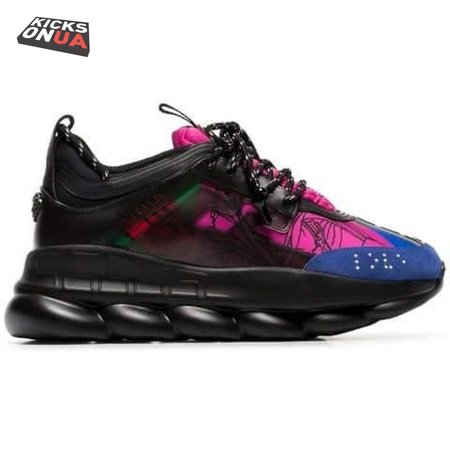 VERSACE BLACK AND MULTICOLOURED CHAIN REACTION SNEAKERS - VS8